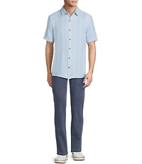 Rowm Short Sleeve Solid Herringbone Button Front Shirt