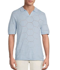 Rowm Short Sleeve Solid Jacquard Johnny Collar Knit Shirt