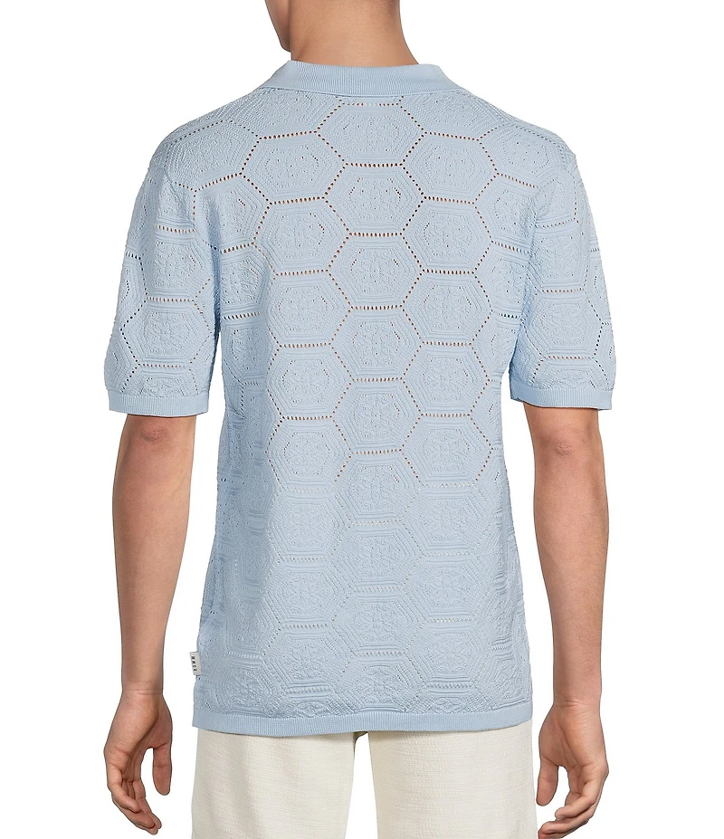 Rowm Short Sleeve Solid Jacquard Johnny Collar Knit Shirt