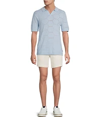 Rowm Short Sleeve Solid Jacquard Johnny Collar Knit Shirt