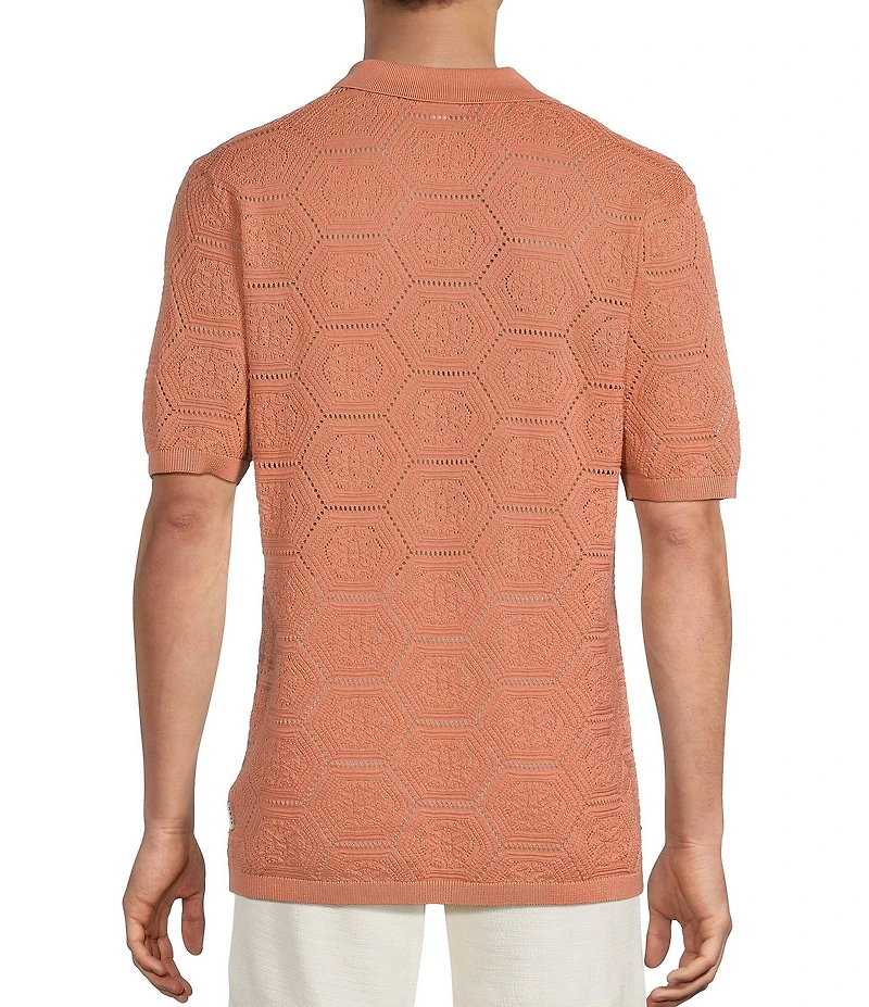 Rowm Short Sleeve Solid Jacquard Johnny Collar Knit Shirt