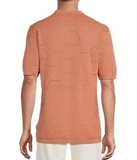 Rowm Short Sleeve Solid Jacquard Johnny Collar Knit Shirt