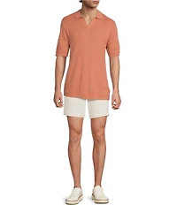 Rowm Short Sleeve Solid Jacquard Johnny Collar Knit Shirt