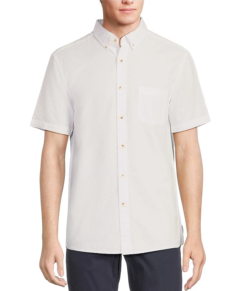 Rowm Short Sleeve Solid Seersucker Coatfront Shirt