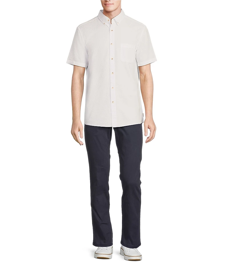 Rowm Short Sleeve Solid Seersucker Coatfront Shirt
