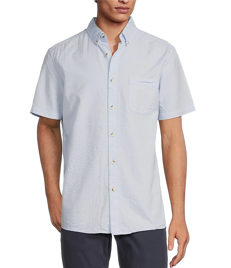 Rowm Short Sleeve Solid Seersucker Coatfront Shirt