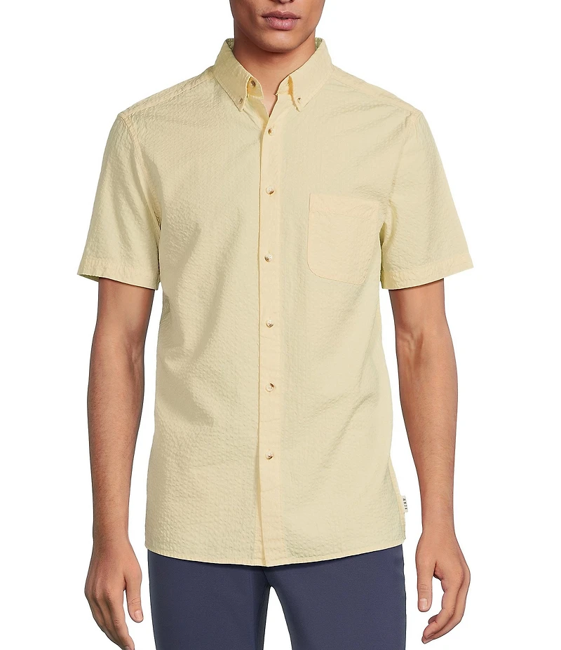 Rowm Short Sleeve Solid Seersucker Coatfront Shirt