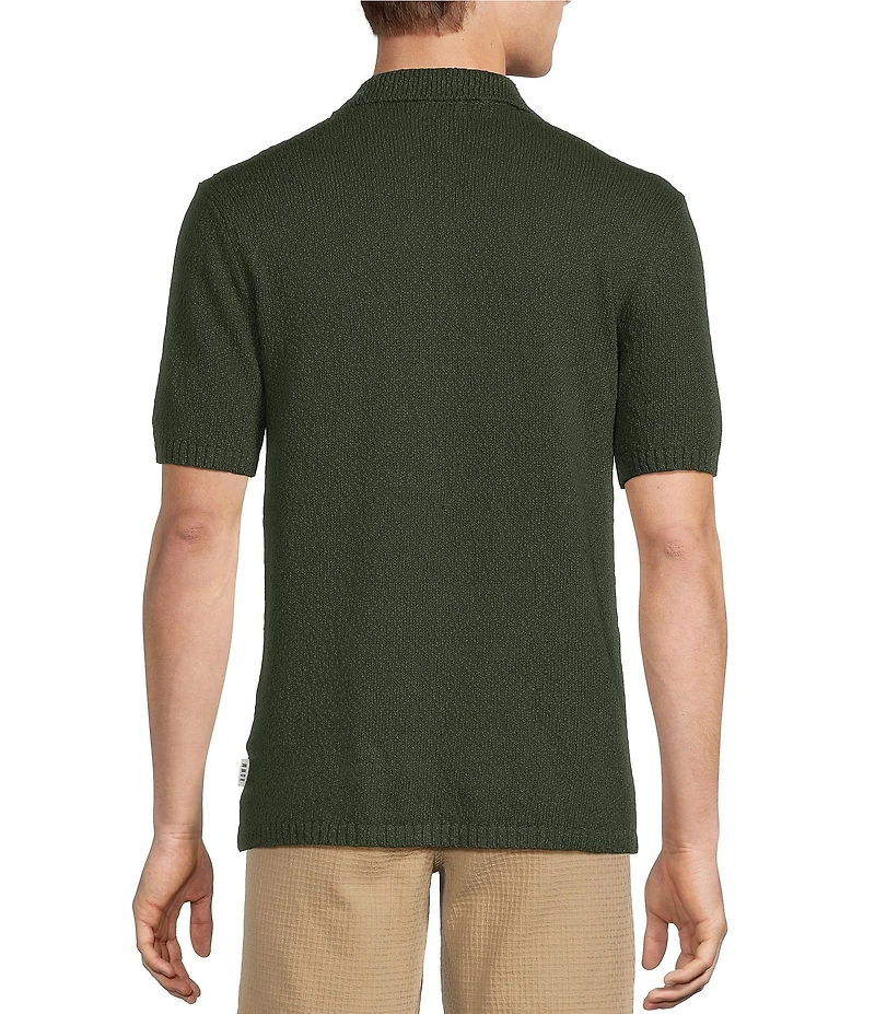 Rowm Short Sleeve Solid Slub Button Front Sweater Knit Shirt