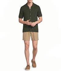 Rowm Short Sleeve Solid Slub Button Front Sweater Knit Shirt