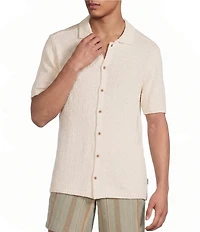 Rowm Short Sleeve Solid Slub Button Front Sweater Knit Shirt
