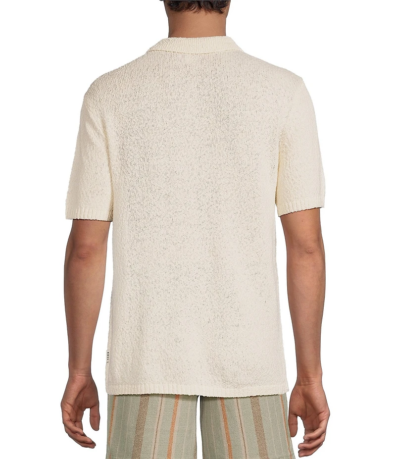 Rowm Short Sleeve Solid Slub Button Front Sweater Knit Shirt