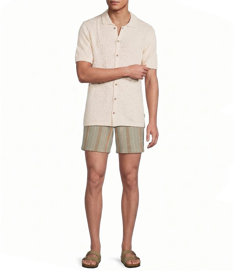 Rowm Short Sleeve Solid Slub Button Front Sweater Knit Shirt