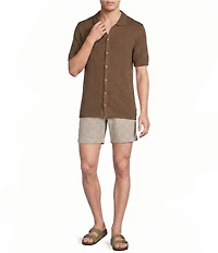 Rowm Short Sleeve Solid Slub Button Front Sweater Knit Shirt
