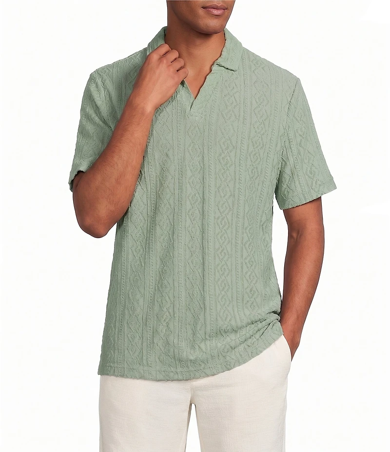 Rowm Short Sleeve Solid Terry Johnny Collar Shirt