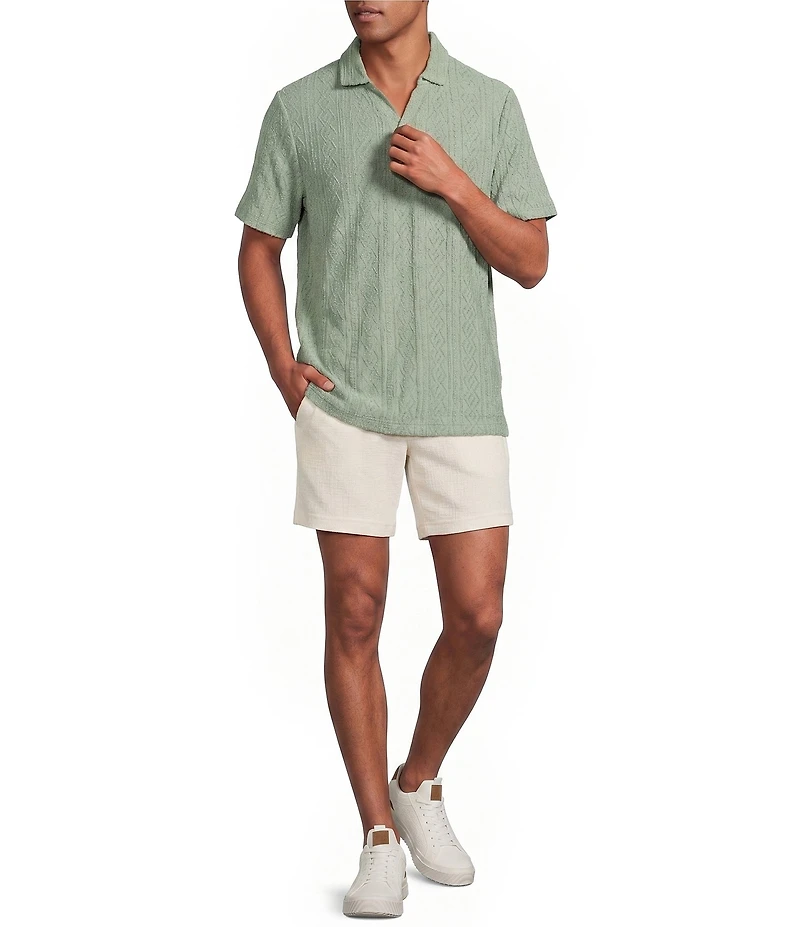 Rowm Short Sleeve Solid Terry Johnny Collar Shirt
