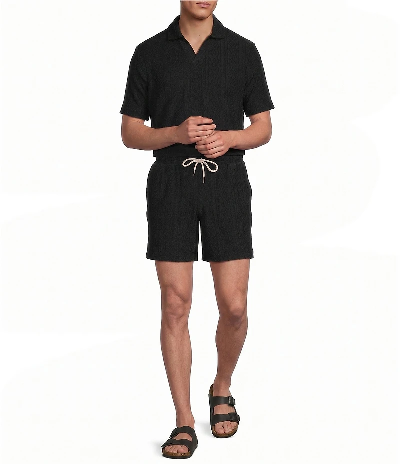 Rowm Short Sleeve Solid Terry Johnny Collar Shirt