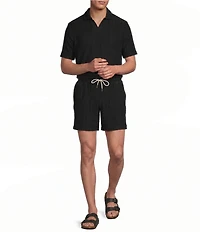 Rowm Short Sleeve Solid Terry Johnny Collar Shirt