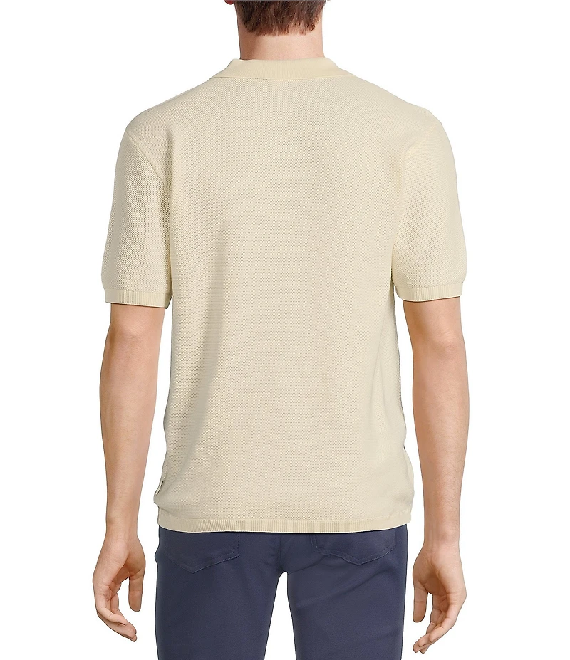 Rowm Short Sleeve Striped Johnny Collar Knit Sweater Shirt