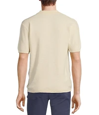 Rowm Short Sleeve Striped Johnny Collar Knit Sweater Shirt