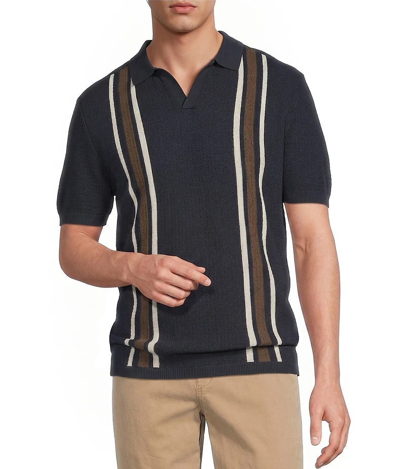 Rowm Short Sleeve Striped Knit Polo Shirt