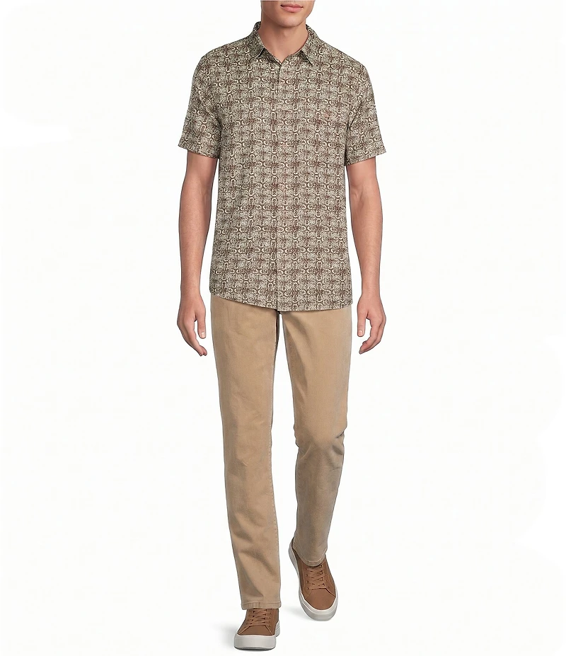Rowm Short Sleeve Textured Batik Tile Print Shirt