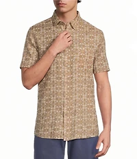 Rowm Short Sleeve Textured Cross Tile Print Shirt