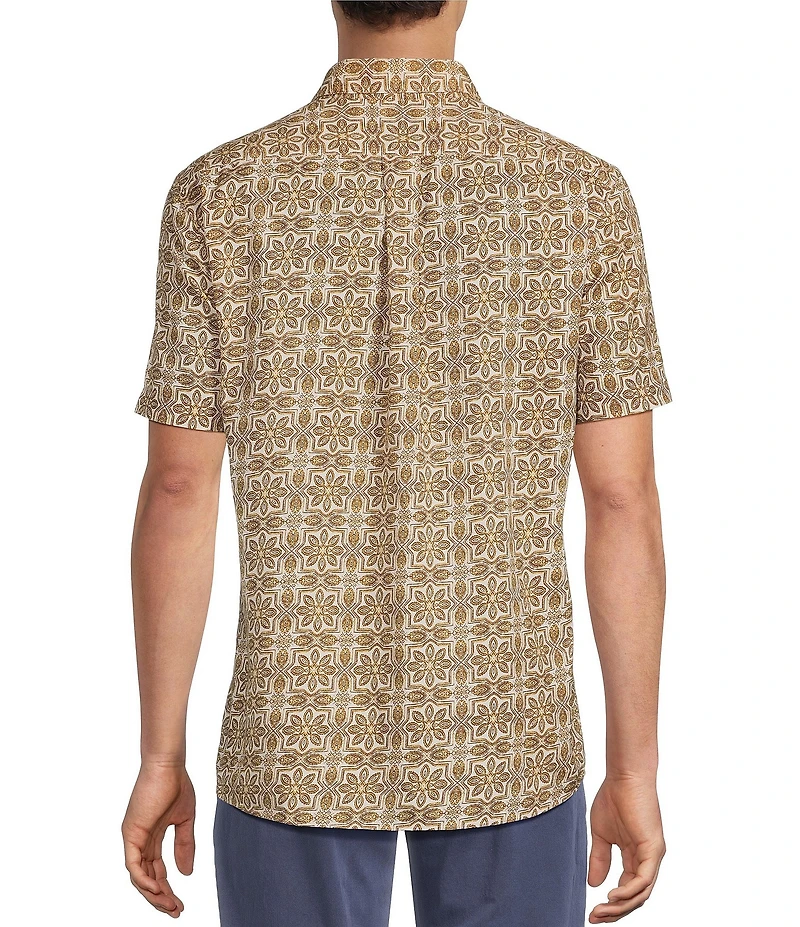 Rowm Short Sleeve Textured Cross Tile Print Shirt