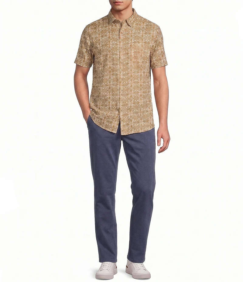 Rowm Short Sleeve Textured Cross Tile Print Shirt