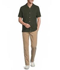 Rowm Short Sleeve Textured Embroidered Camp Shirt