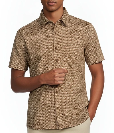 Rowm Short Sleeve Textured Floral Fan Print Shirt