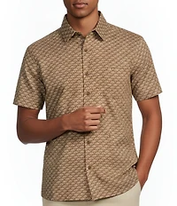 Rowm Short Sleeve Textured Floral Fan Print Shirt