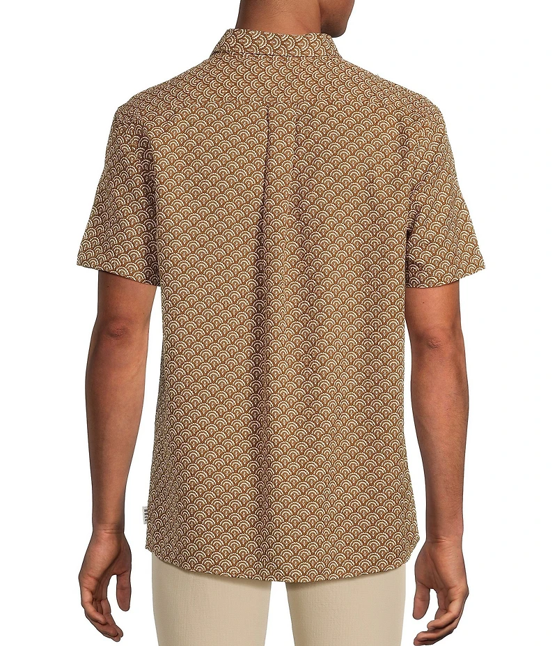 Rowm Short Sleeve Textured Floral Fan Print Shirt