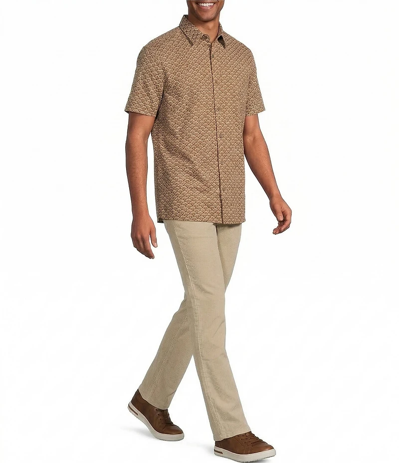 Rowm Short Sleeve Textured Floral Fan Print Shirt