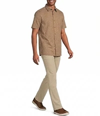 Rowm Short Sleeve Textured Floral Fan Print Shirt