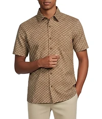 Rowm Short Sleeve Textured Floral Fan Print Shirt