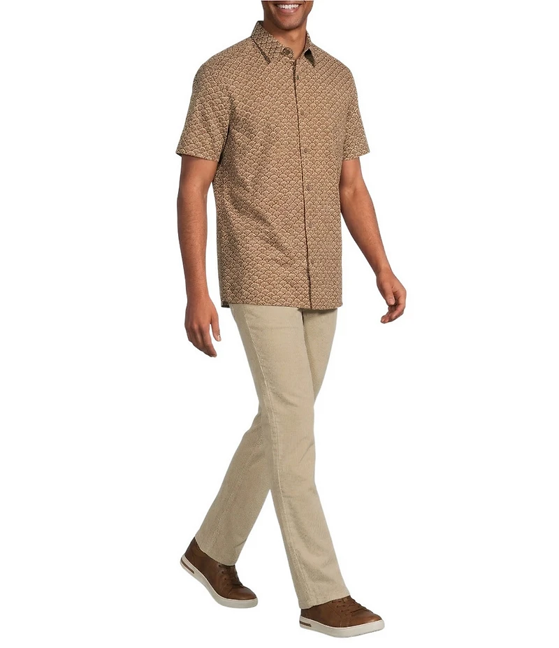 Rowm Short Sleeve Textured Floral Fan Print Shirt