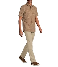 Rowm Short Sleeve Textured Floral Fan Print Shirt