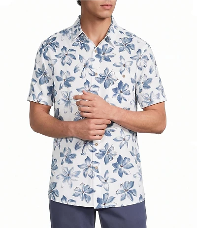 Rowm Short Sleeve Textured Floral Print Shirt