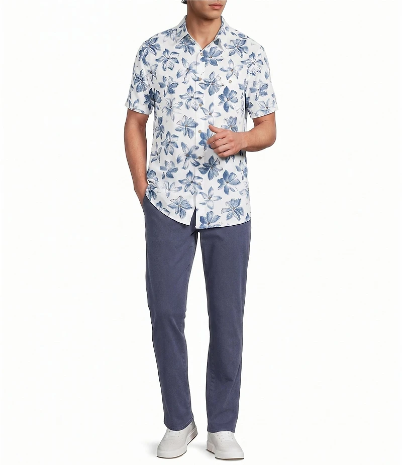 Rowm Short Sleeve Textured Floral Print Shirt