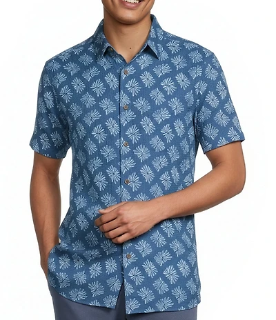 Rowm Short Sleeve Textured Floral Print Shirt