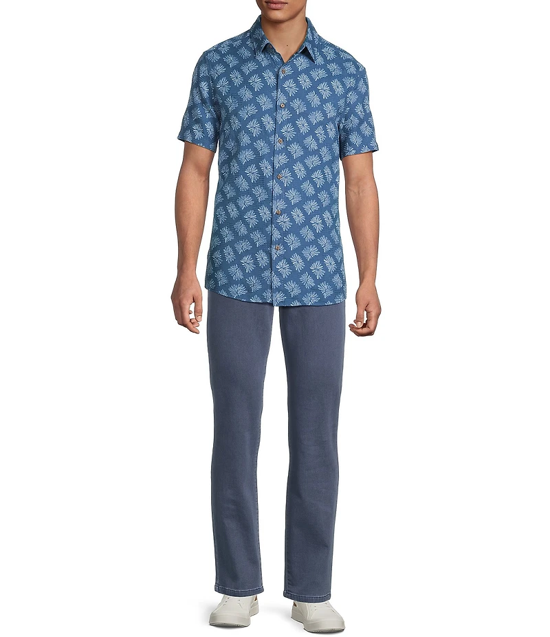 Rowm Short Sleeve Textured Floral Print Shirt