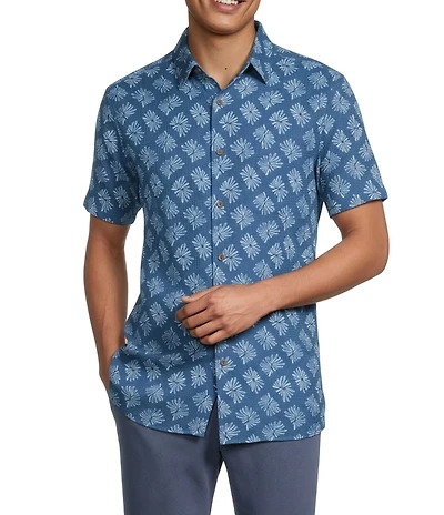 Rowm Short Sleeve Textured Floral Print Shirt