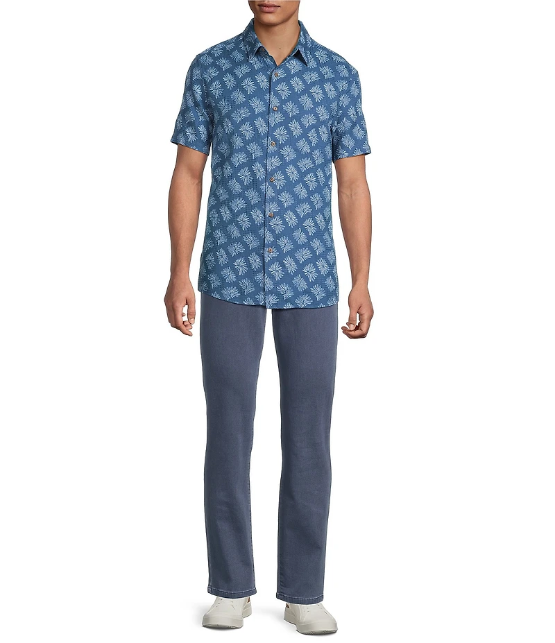 Rowm Short Sleeve Textured Floral Print Shirt