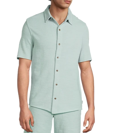 Rowm Short Sleeve Textured Solid Button Front Shirt