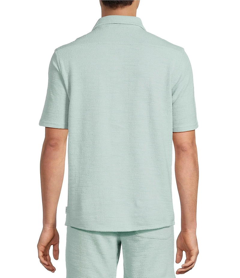 Rowm Short Sleeve Textured Solid Button Front Shirt