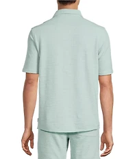 Rowm Short Sleeve Textured Solid Button Front Shirt