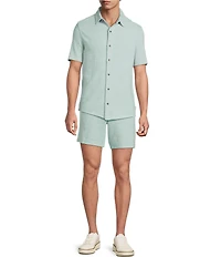 Rowm Short Sleeve Textured Solid Button Front Shirt