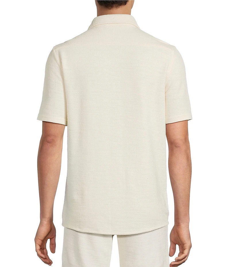 Rowm Short Sleeve Textured Solid Button Front Shirt