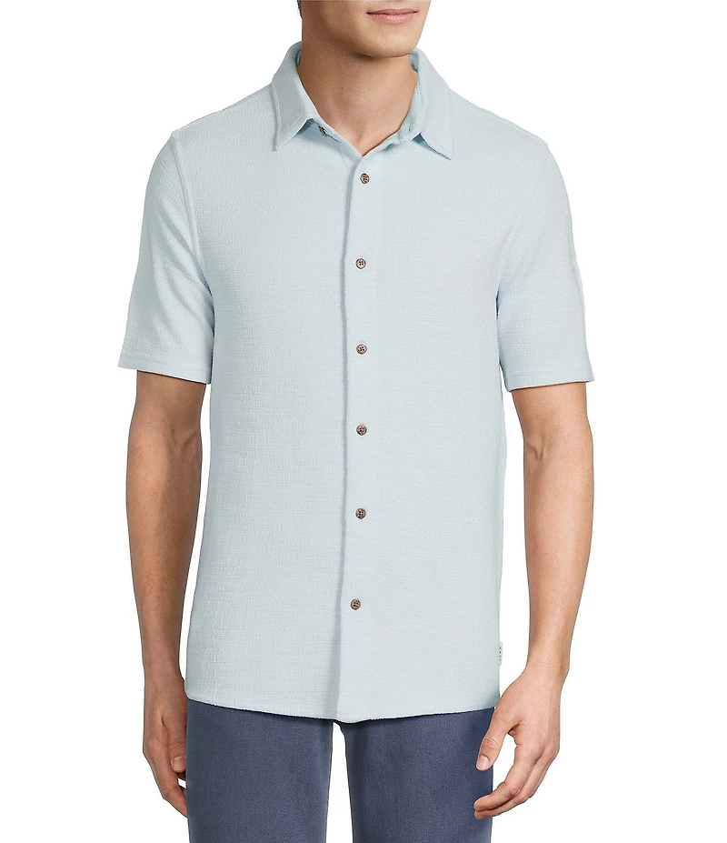 Rowm Short Sleeve Textured Solid Button Front Shirt