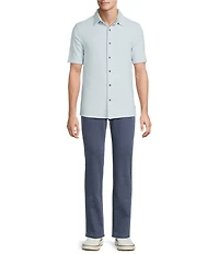 Rowm Short Sleeve Textured Solid Button Front Shirt